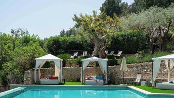 Indoor pool, outdoor pool, pool loungers