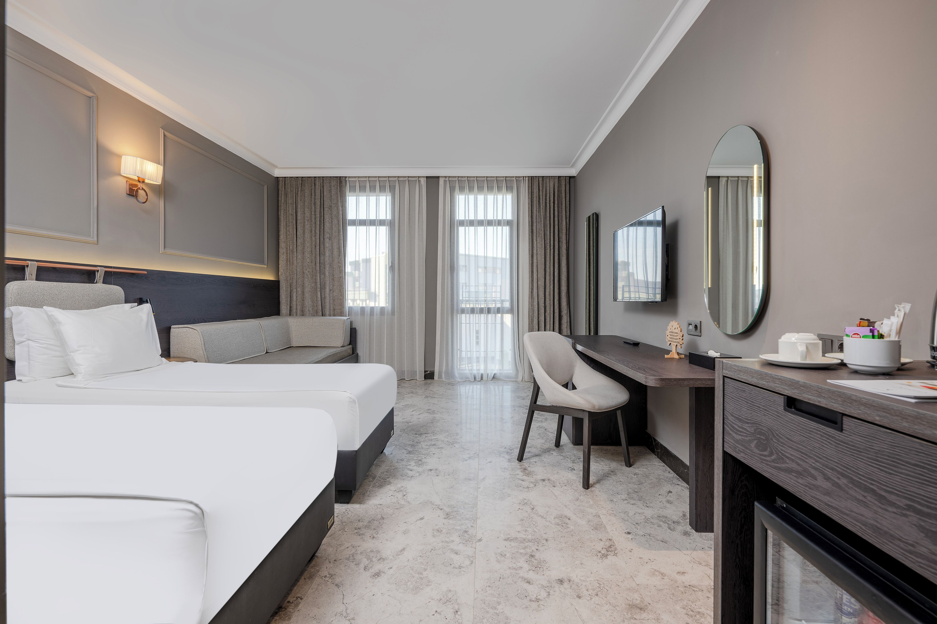 Free minibar items, in-room safe, desk, laptop workspace