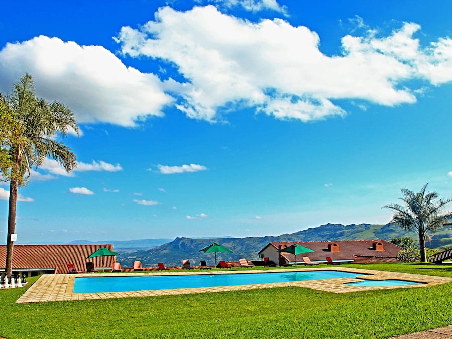 Outdoor pool, pool umbrellas, pool loungers