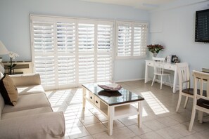 Superior Suite, 1 Queen Bed, Non Smoking | 起居区 | 等离子电视