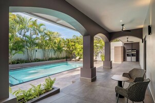 Outdoor pool, open 8:00 AM to 7:00 PM, sun loungers