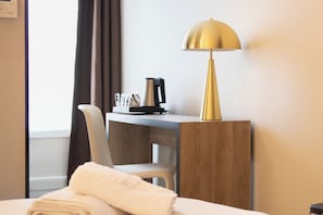 Individually decorated, individually furnished, desk, blackout drapes