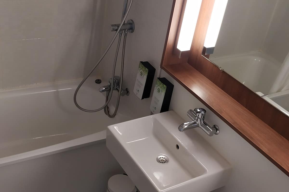 eco-friendly toiletries, hair dryer, towels