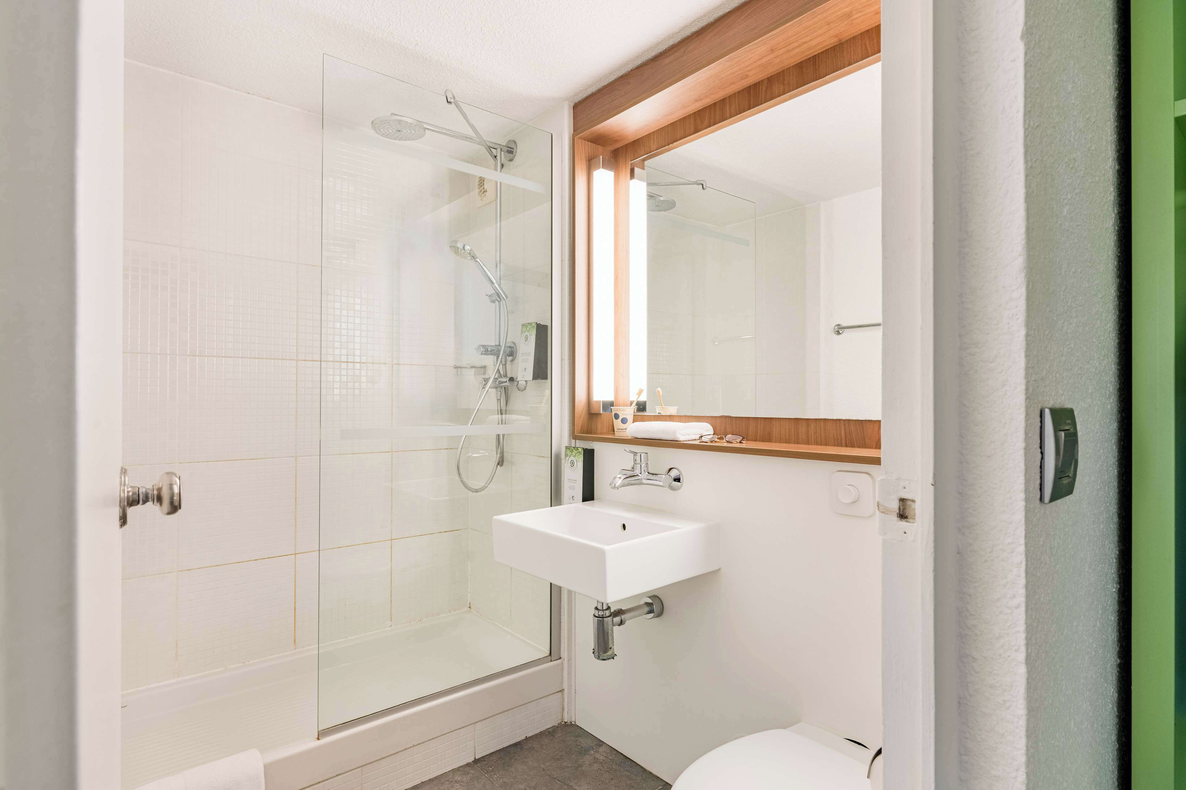 shower, eco-friendly toiletries, towels