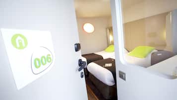 Premium bedding, desk, blackout curtains, soundproofing