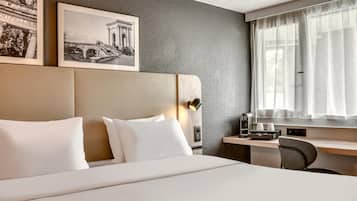 Premium bedding, desk, blackout curtains, iron/ironing board