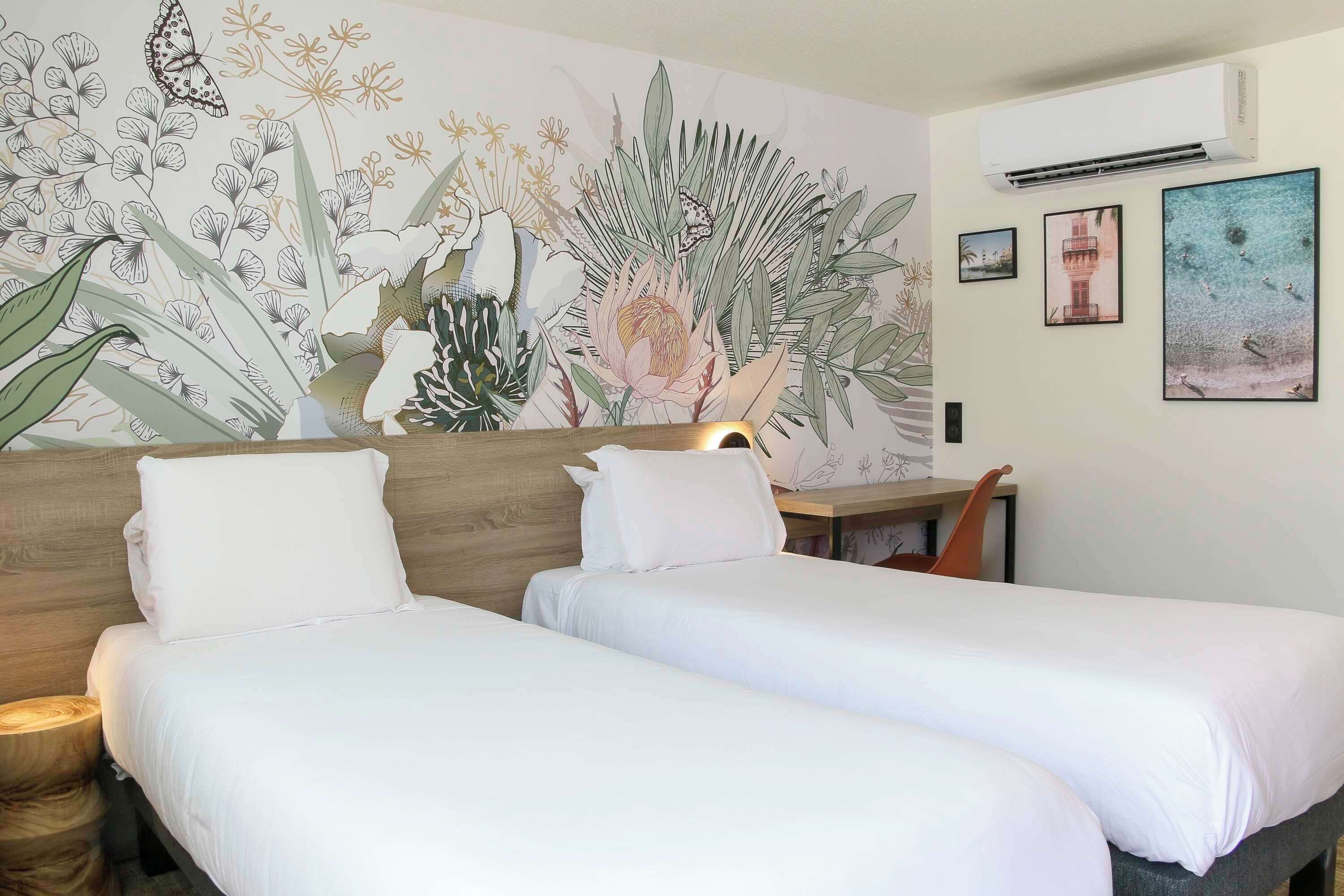 Premium bedding, Select Comfort beds, desk, laptop workspace
