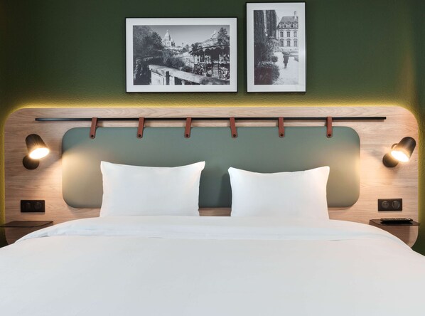 Premium bedding, desk, blackout curtains, soundproofing