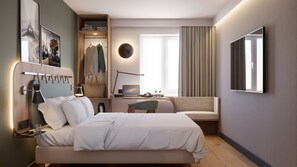 Premium bedding, desk, blackout curtains, soundproofing