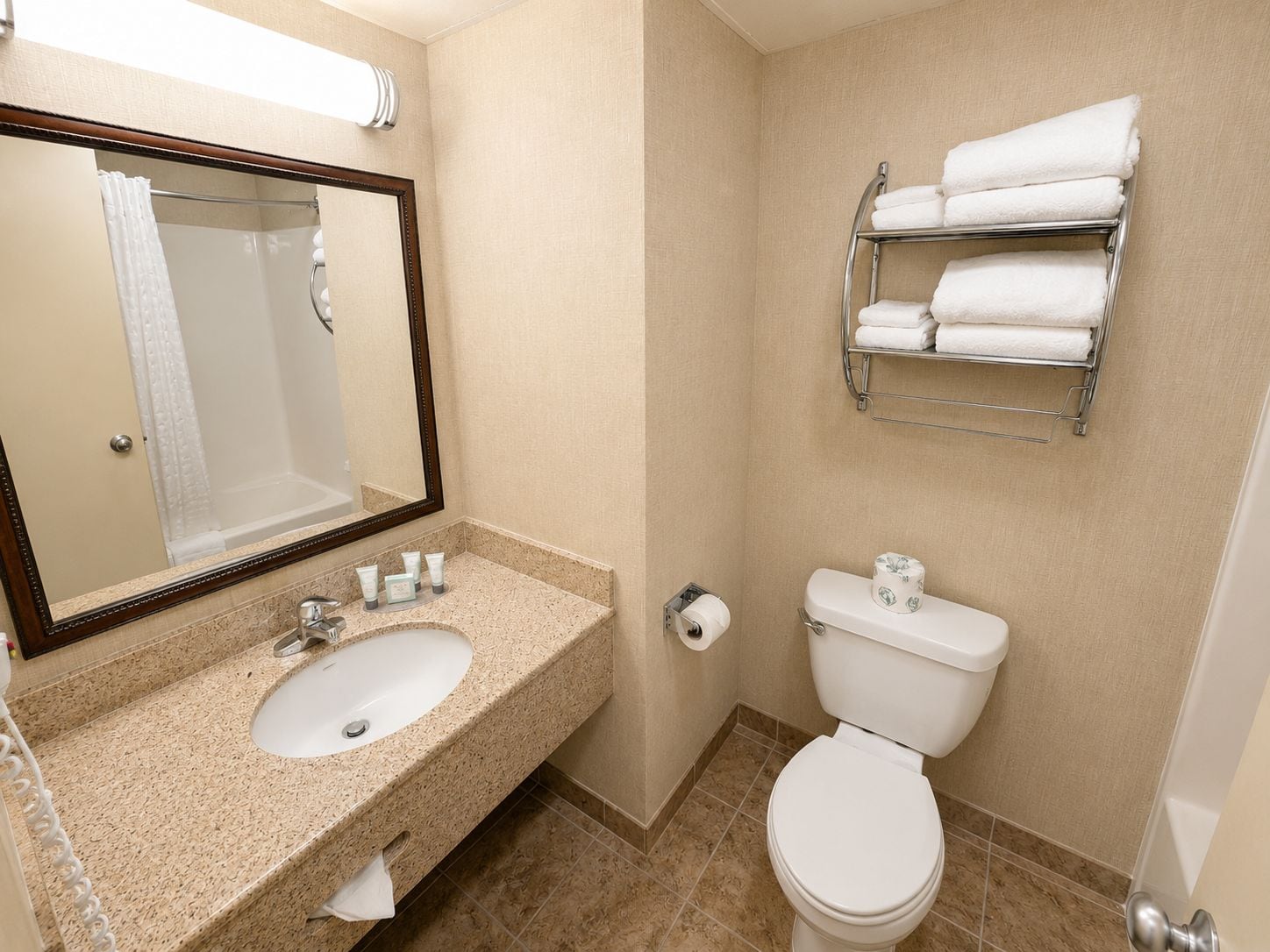 A bathroom with a sink, mirror, toilet, and towel rack.