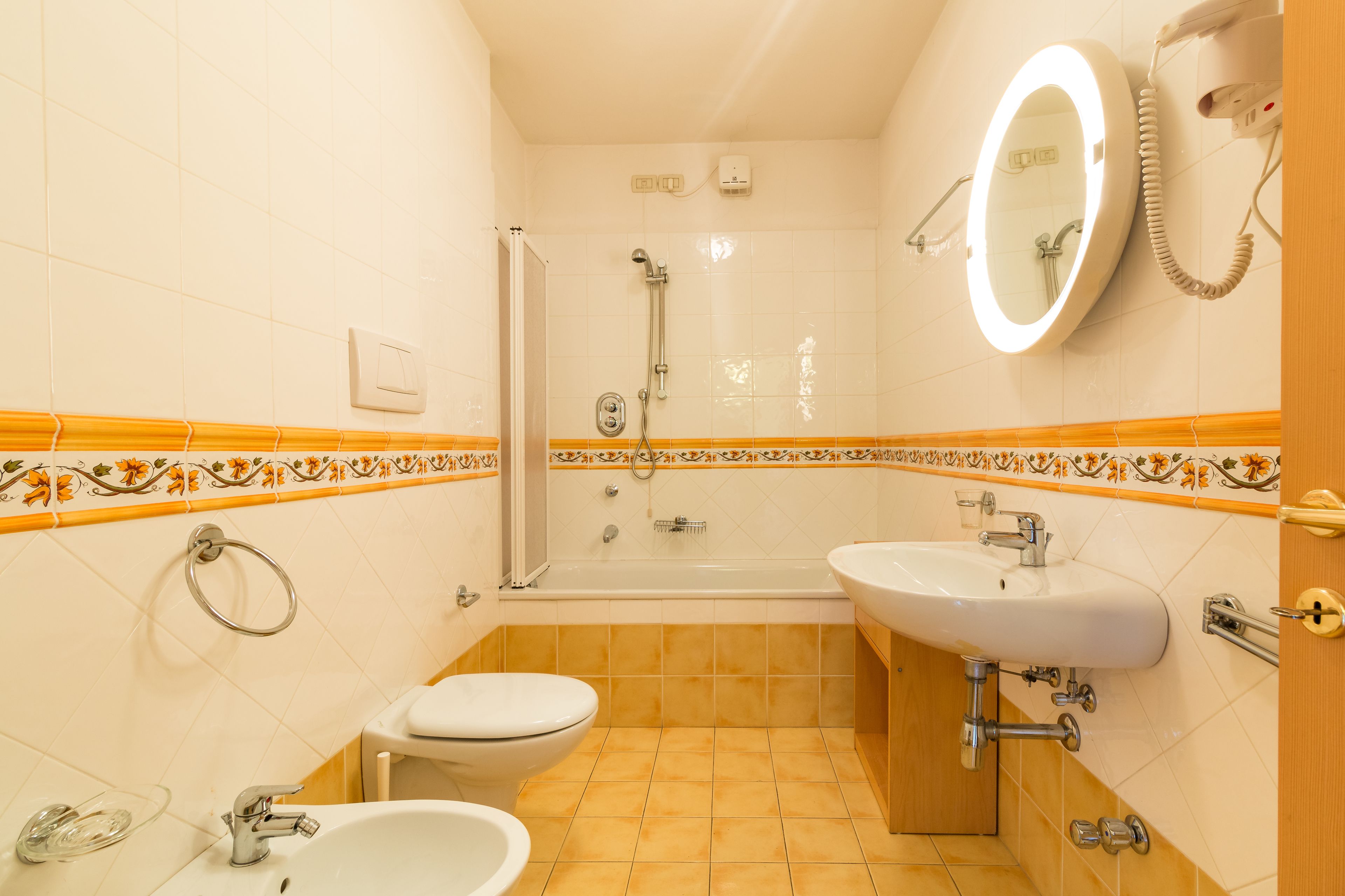 free toiletries, hair dryer, bidet, towels