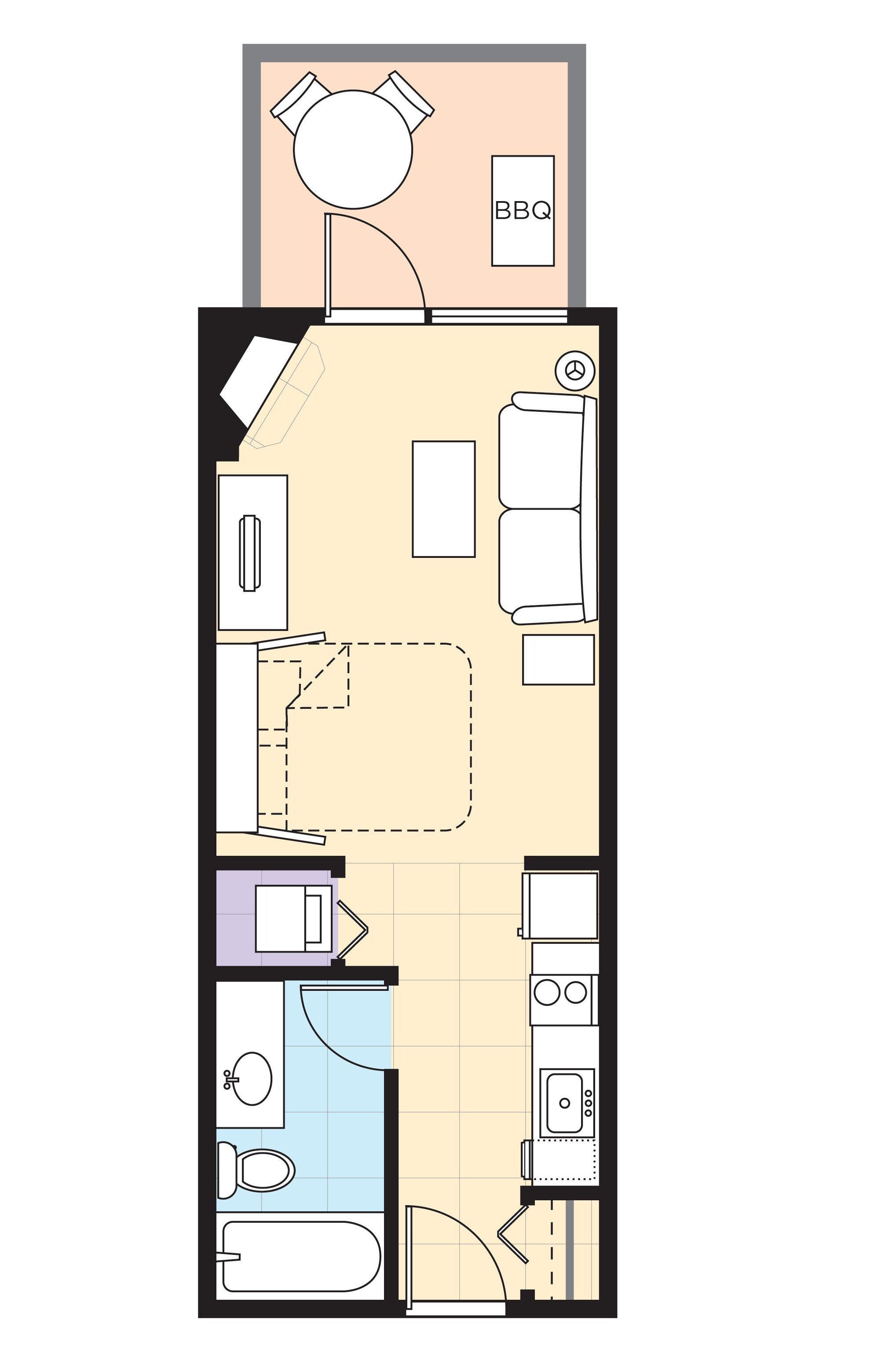 standard studio, non smoking, kitchenette | iron/ironing board, bed sheets