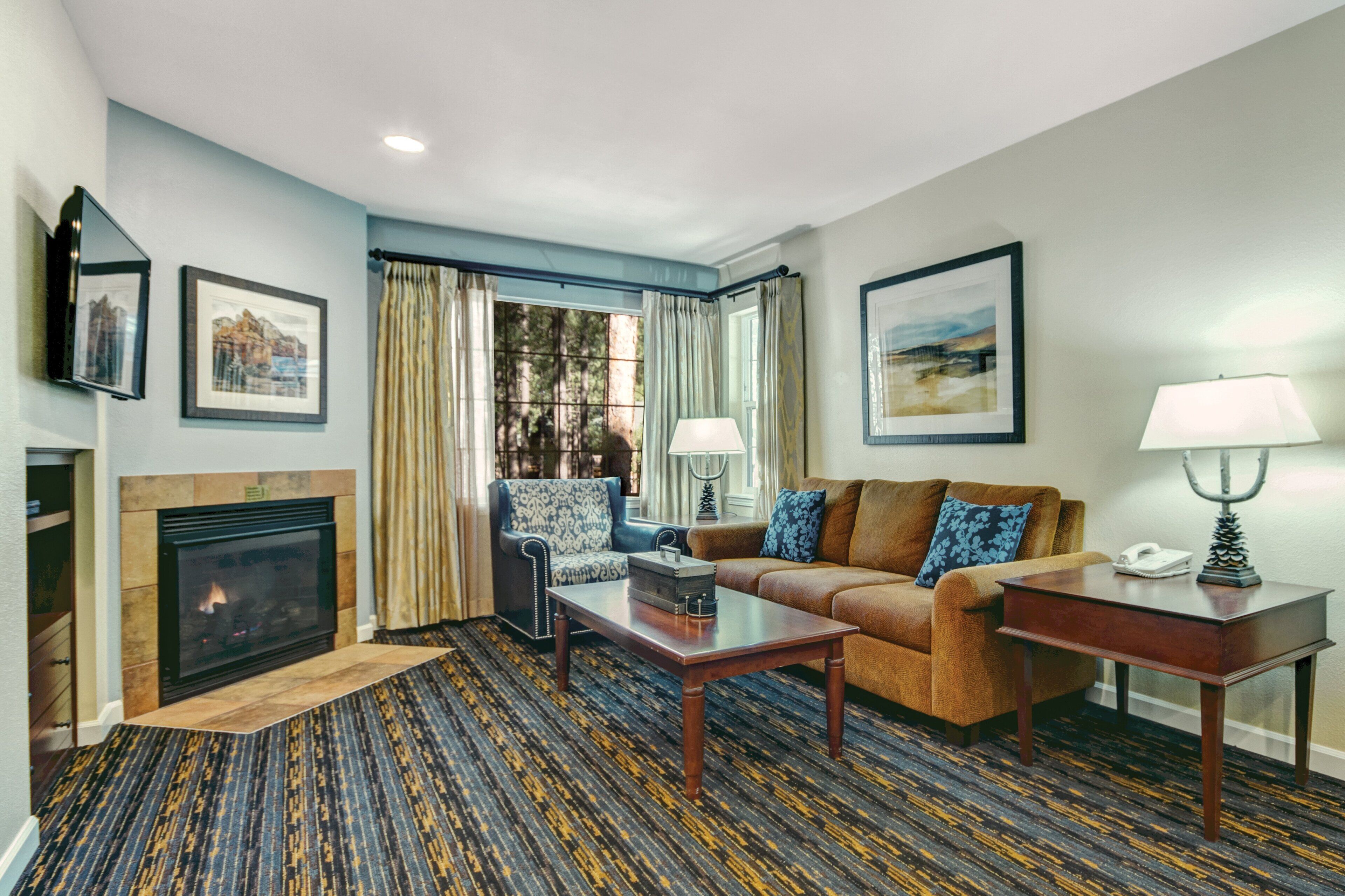 32-inch lcd tv with cable channels, tv, fireplace