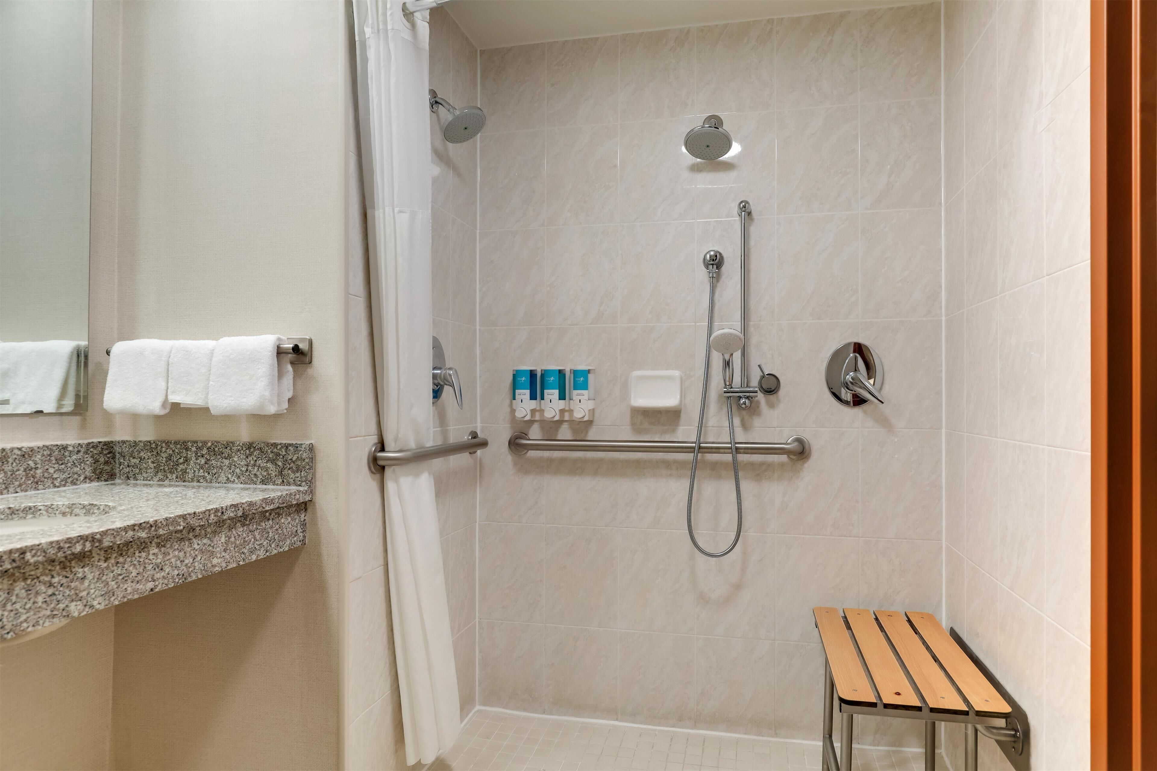 free toiletries, hair dryer, towels