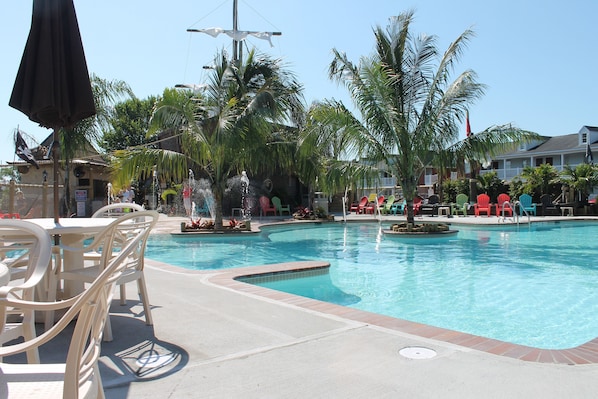 Indoor pool, seasonal outdoor pool, lifeguards on site