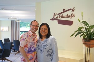 Breakfast, lunch, dinner served; garden views