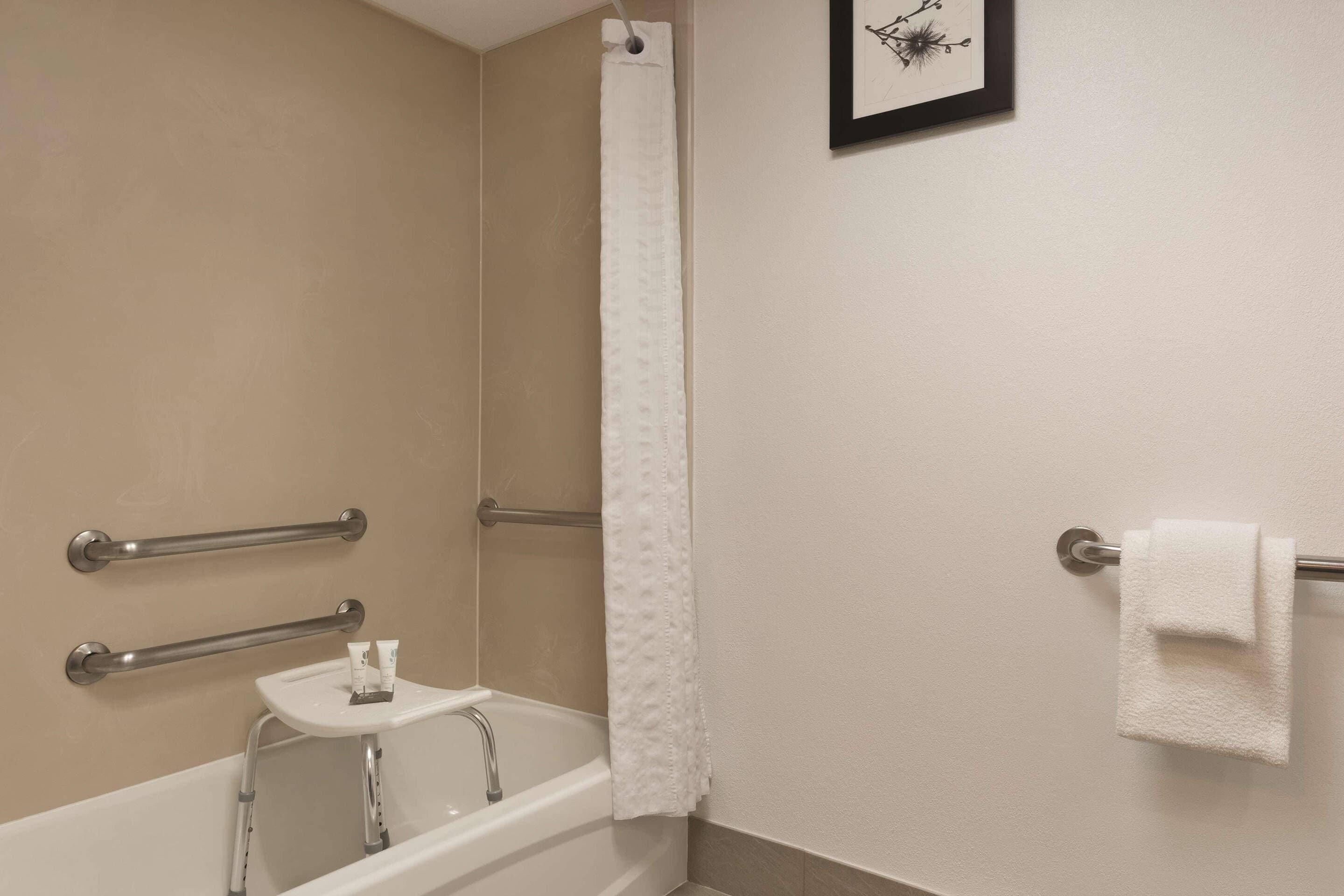 1 bedroom, desk, blackout curtains, iron/ironing board