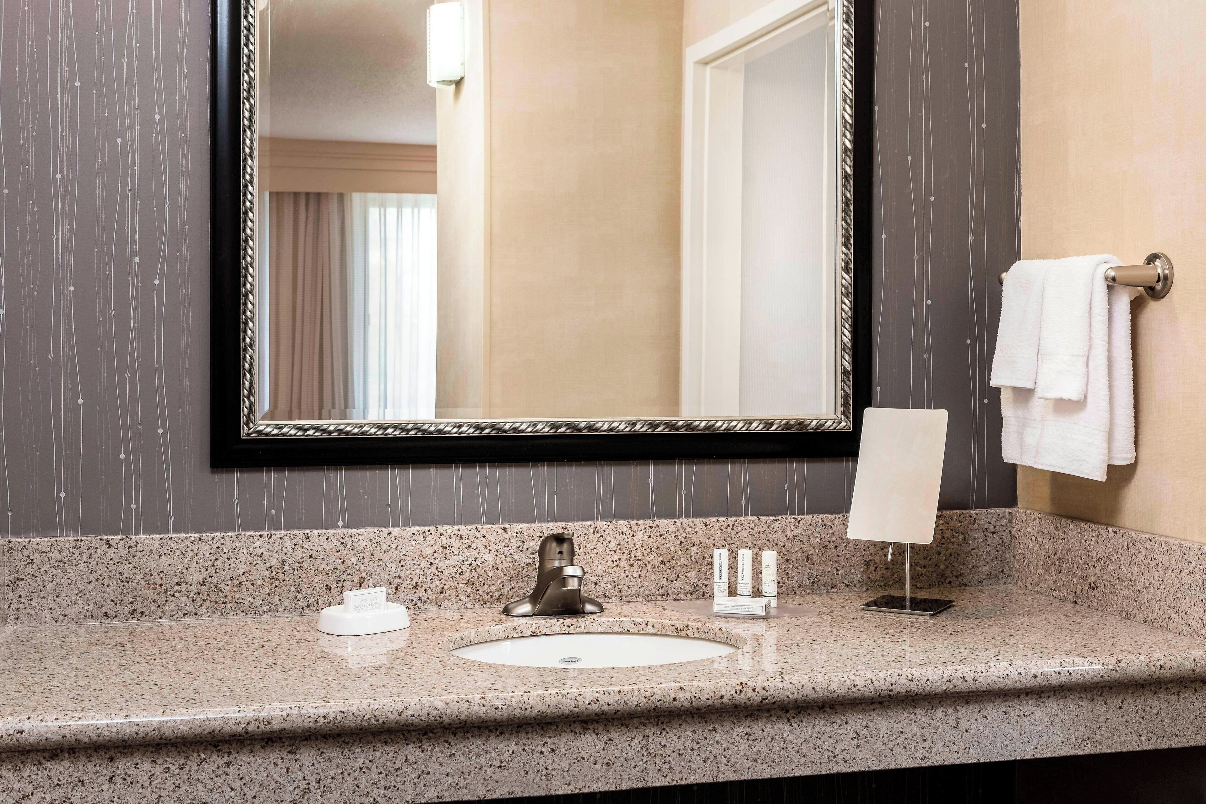 combined shower/bathtub, free toiletries, hair dryer, towels