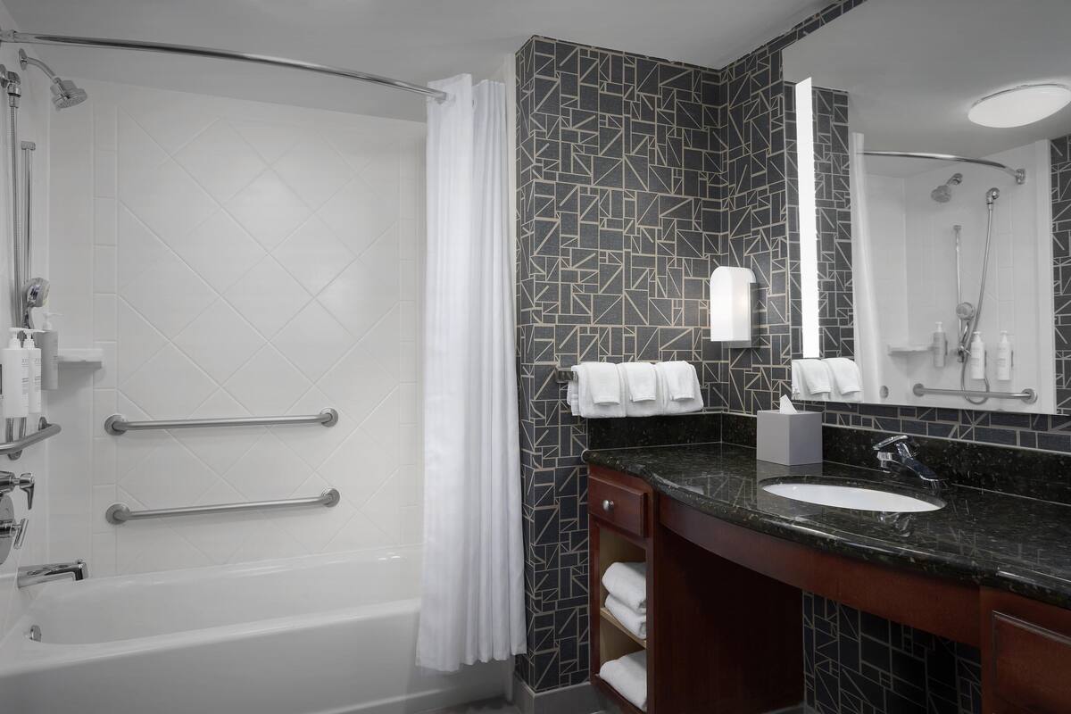 shower, free toiletries, hair dryer, towels