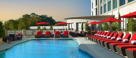 Outdoor pool, open 7:00 AM to 9:00 PM, pool umbrellas, sun loungers