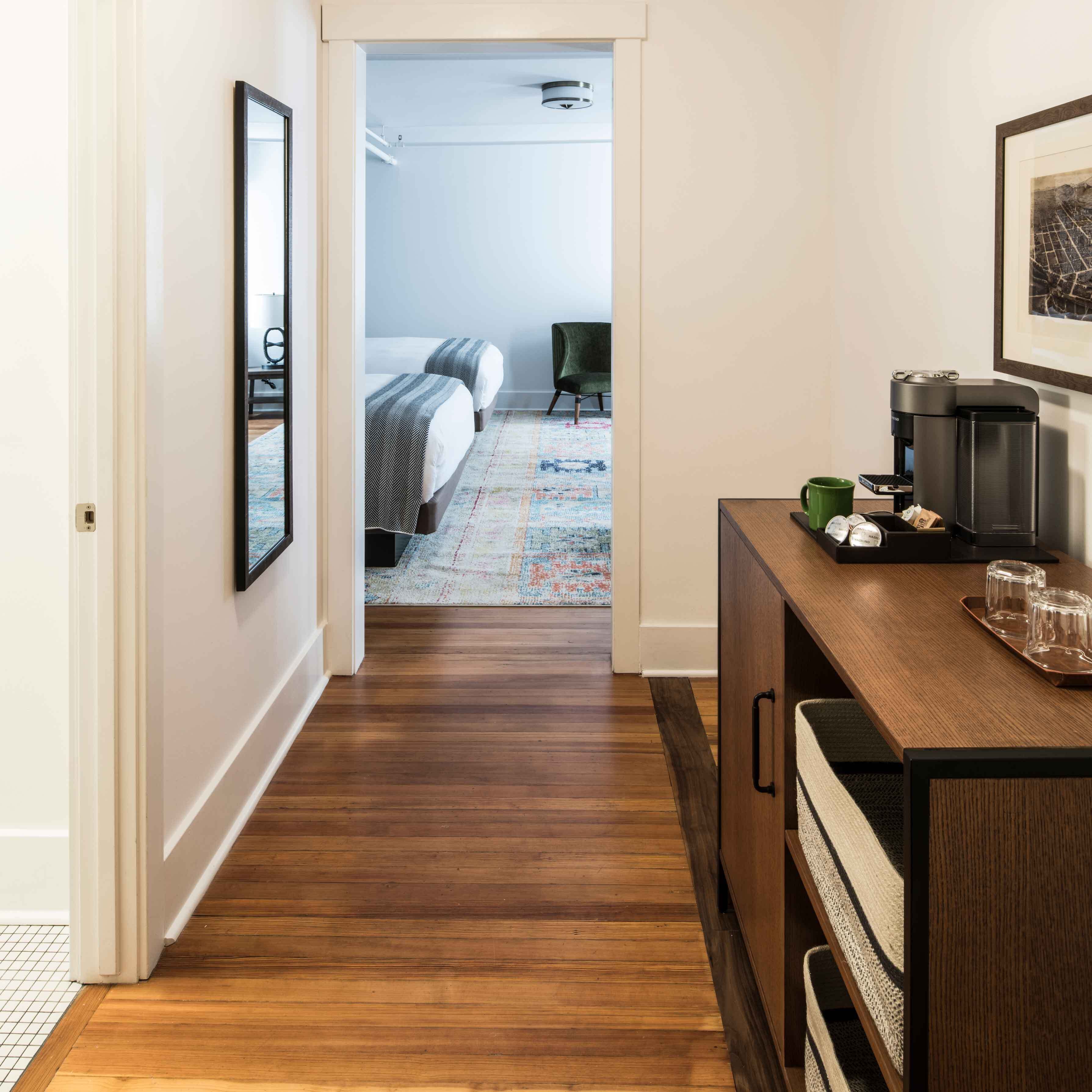 double room, 2 queen beds | hypo-allergenic bedding, down duvets, pillow-top beds, travel cot