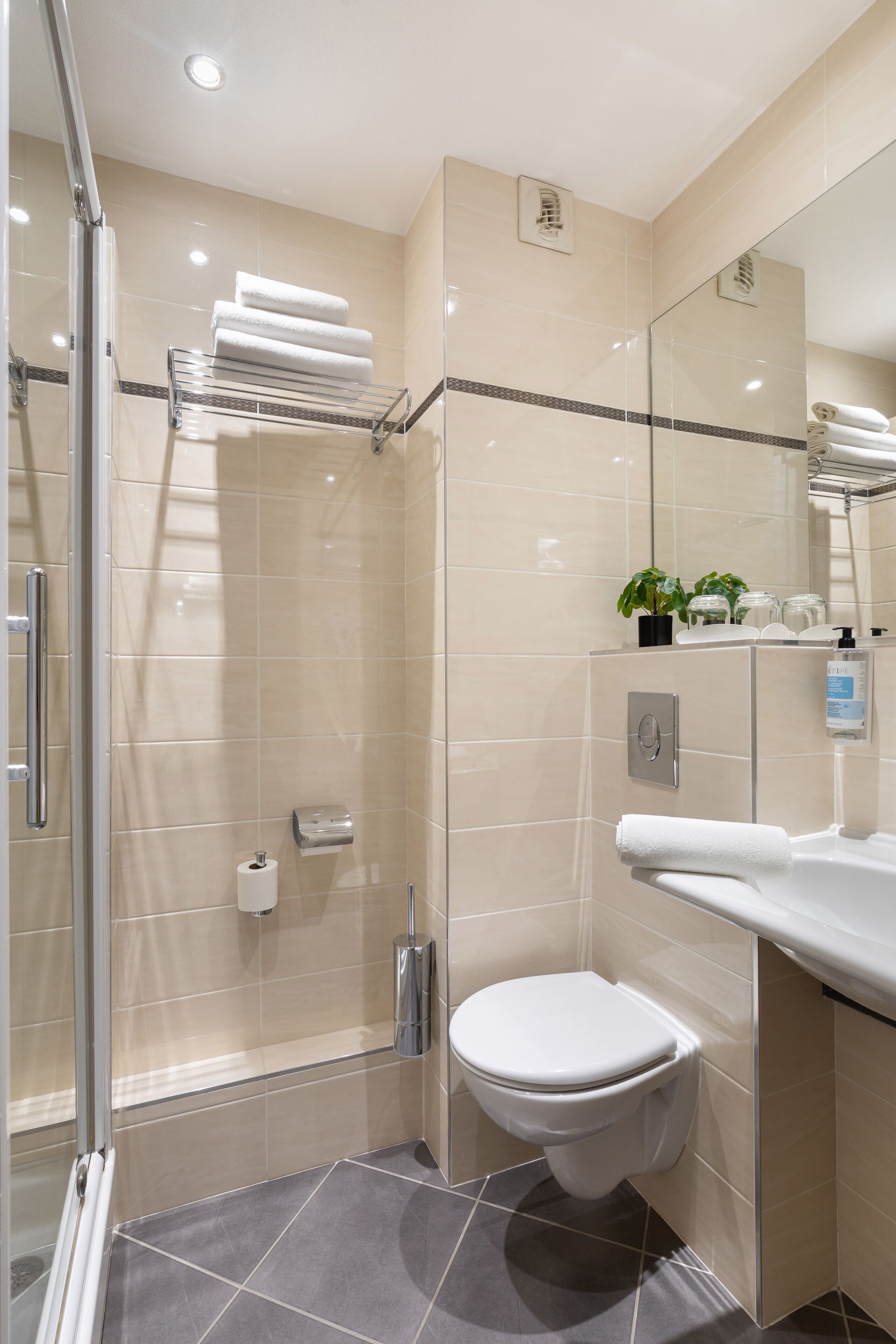 free toiletries, hair dryer, towels