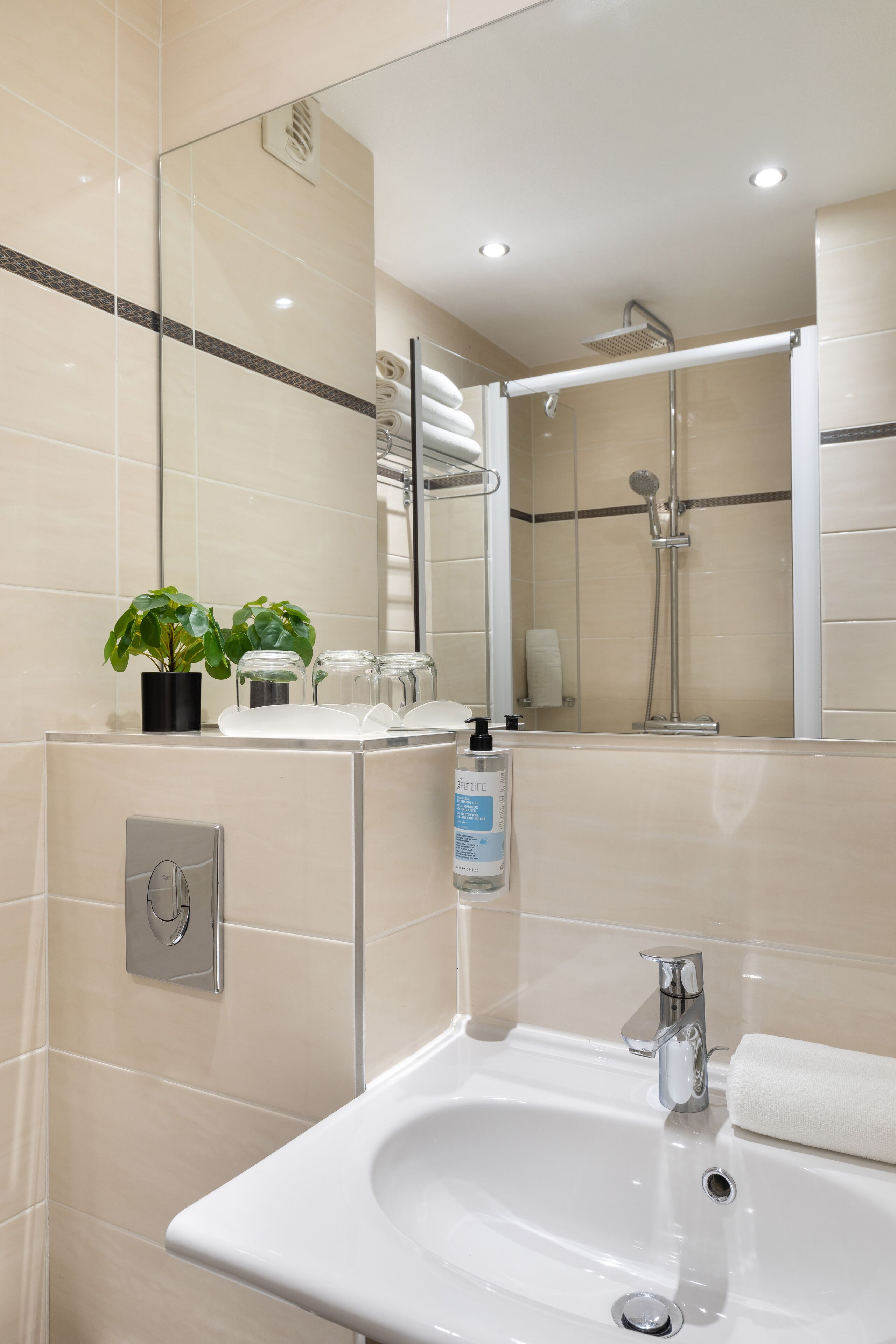 free toiletries, hair dryer, towels