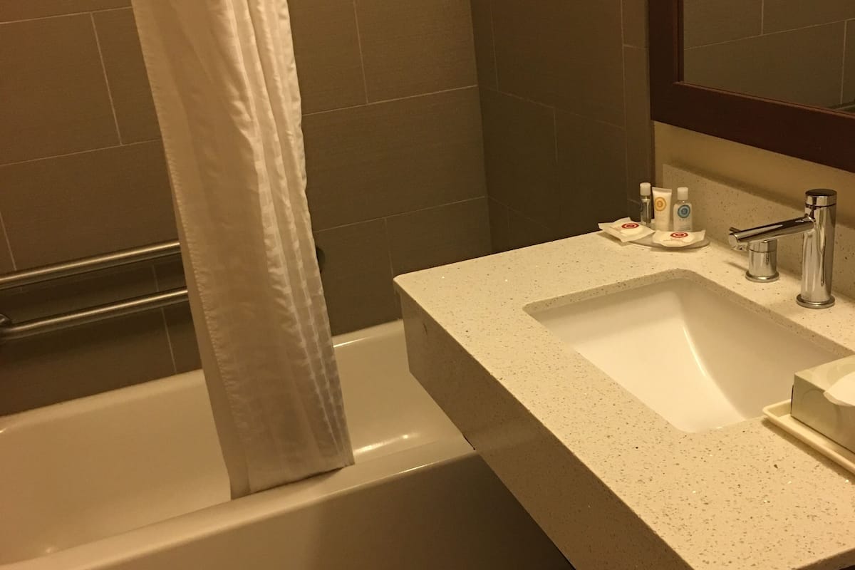 standard double room, 2 queen beds, accessible, non smoking | bathroom | combined shower/bathtub, hair dryer, towels