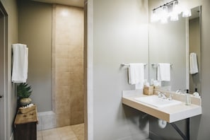 Suite 4 | Bathroom | Shower, free toiletries, hair dryer, bathrobes