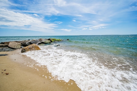 On the beach, white sand