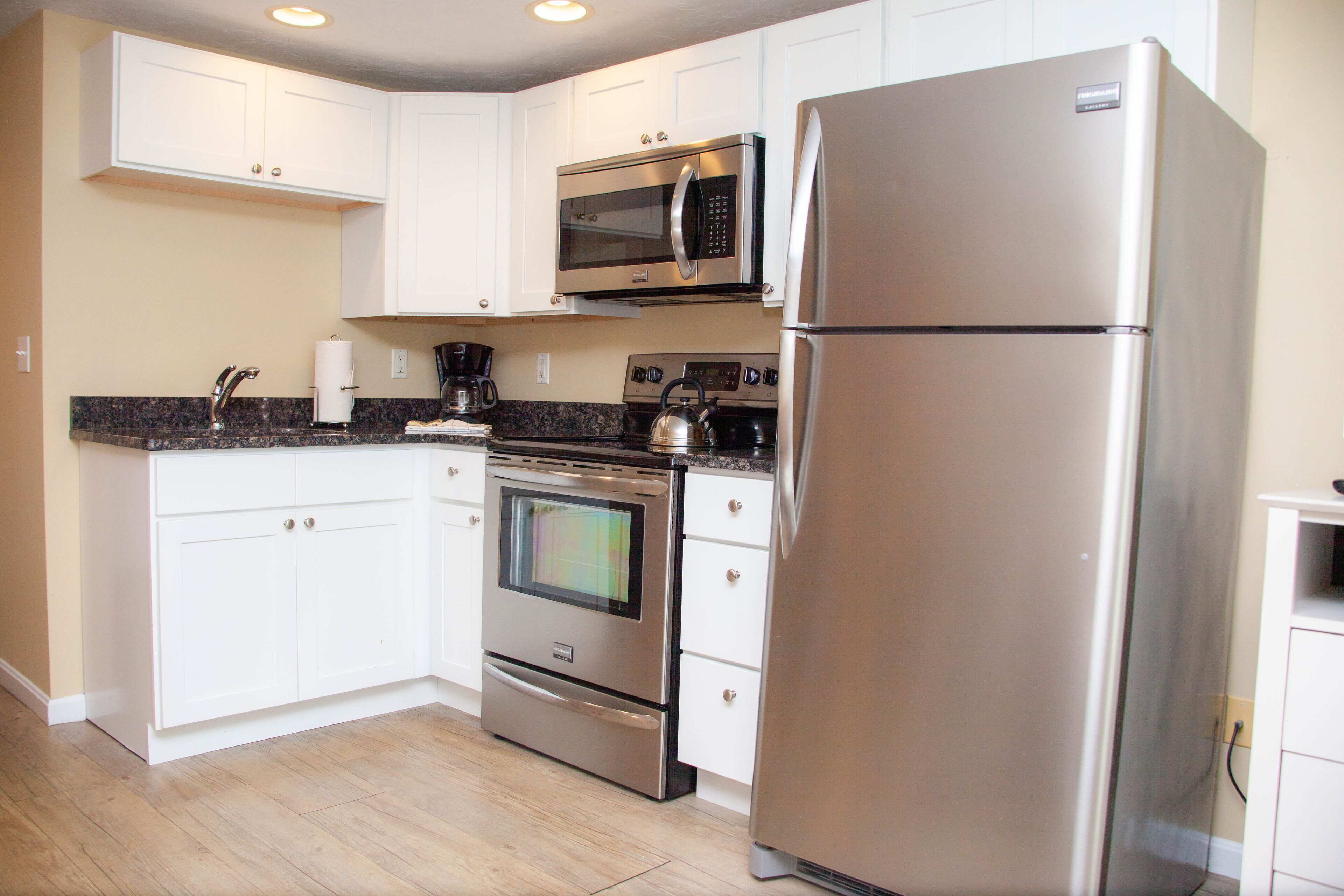 full-sized fridge, microwave