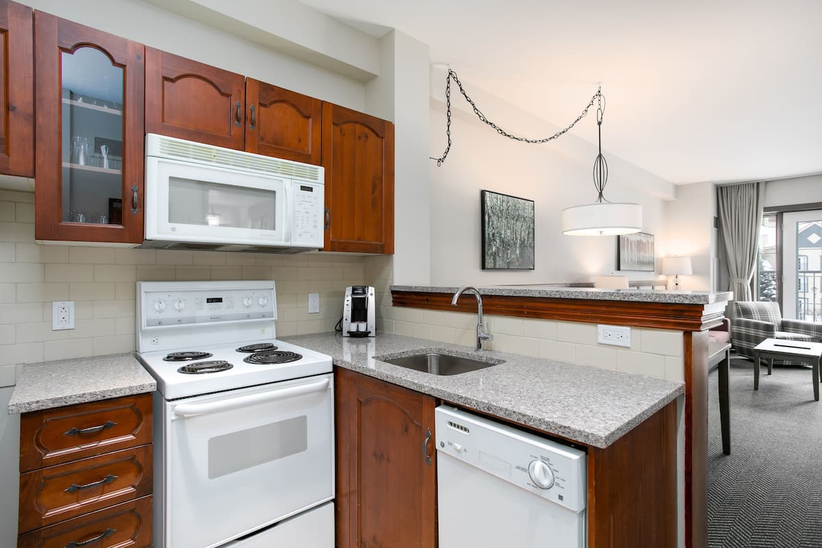 mini-fridge, microwave, coffee/tea maker, electric kettle