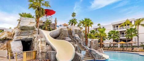 2 outdoor pools, open 8:00 AM to 10:00 PM, pool umbrellas, pool loungers