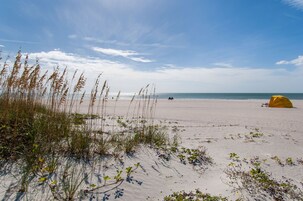 On the beach, white sand