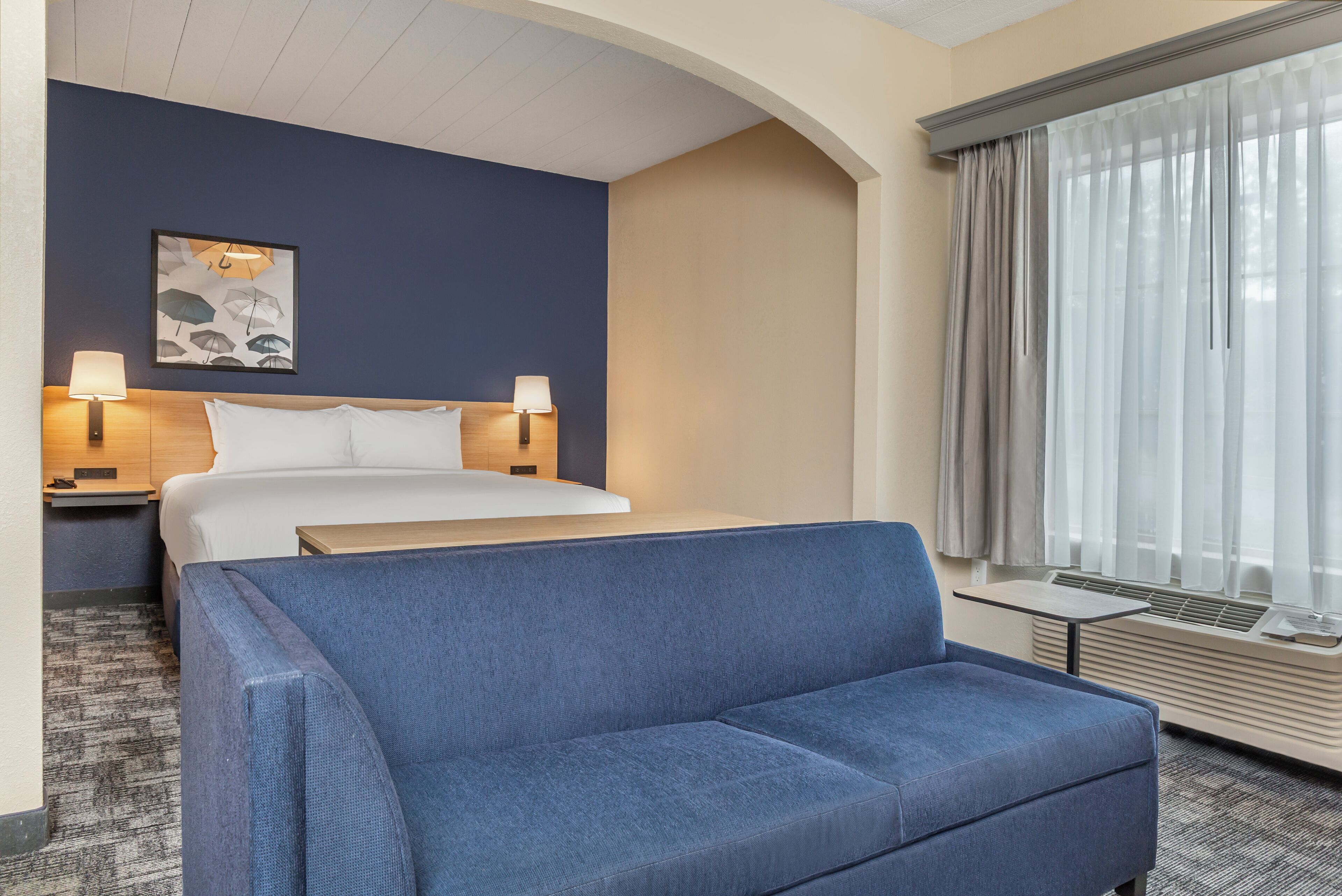 Chambre, 1 très grand lit et 1 canapé-lit, coin cuisine