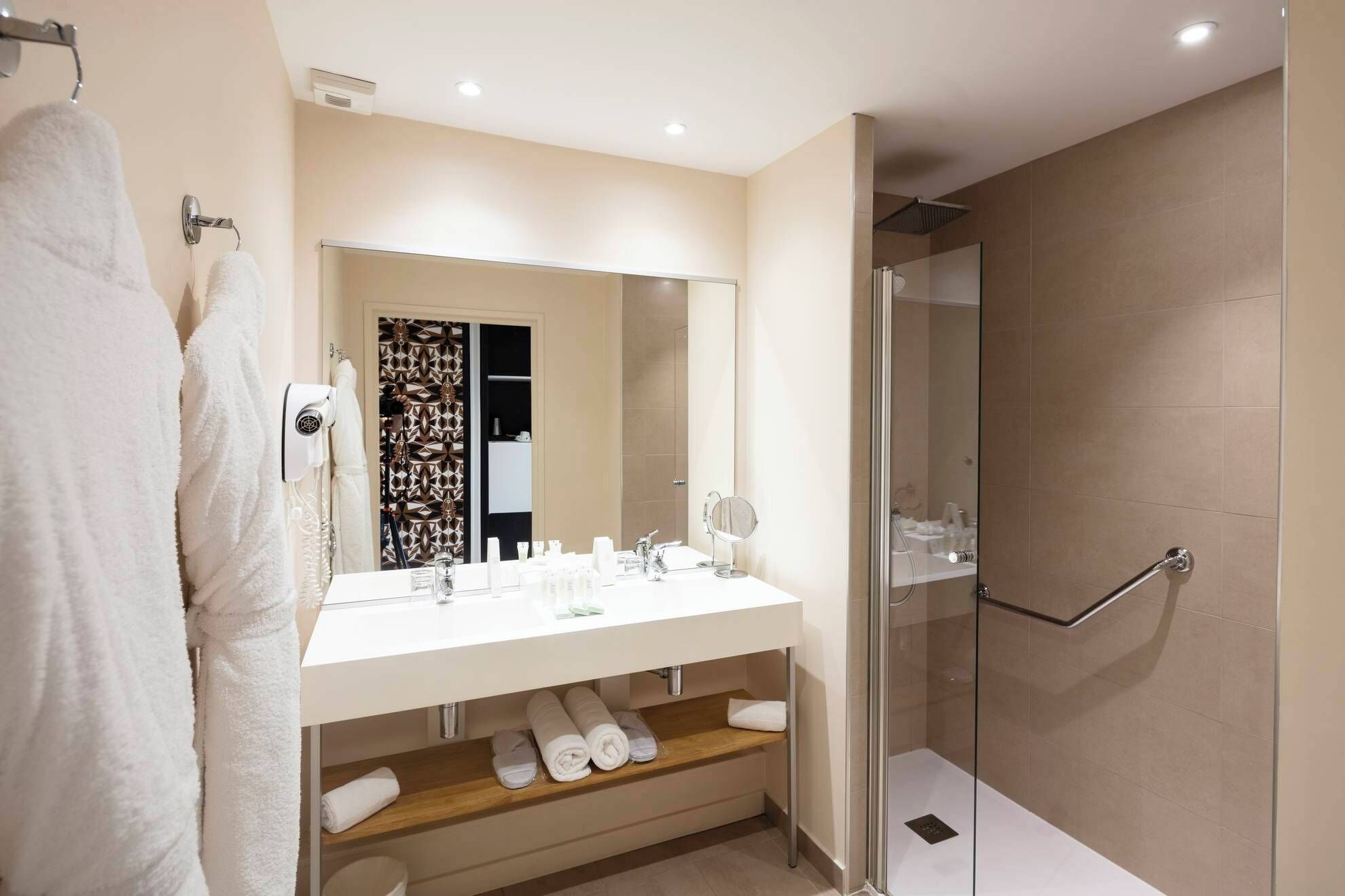 free toiletries, hair dryer, bathrobes, towels