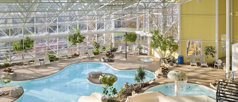 2 indoor pools, seasonal outdoor pool, pool umbrellas, sun loungers