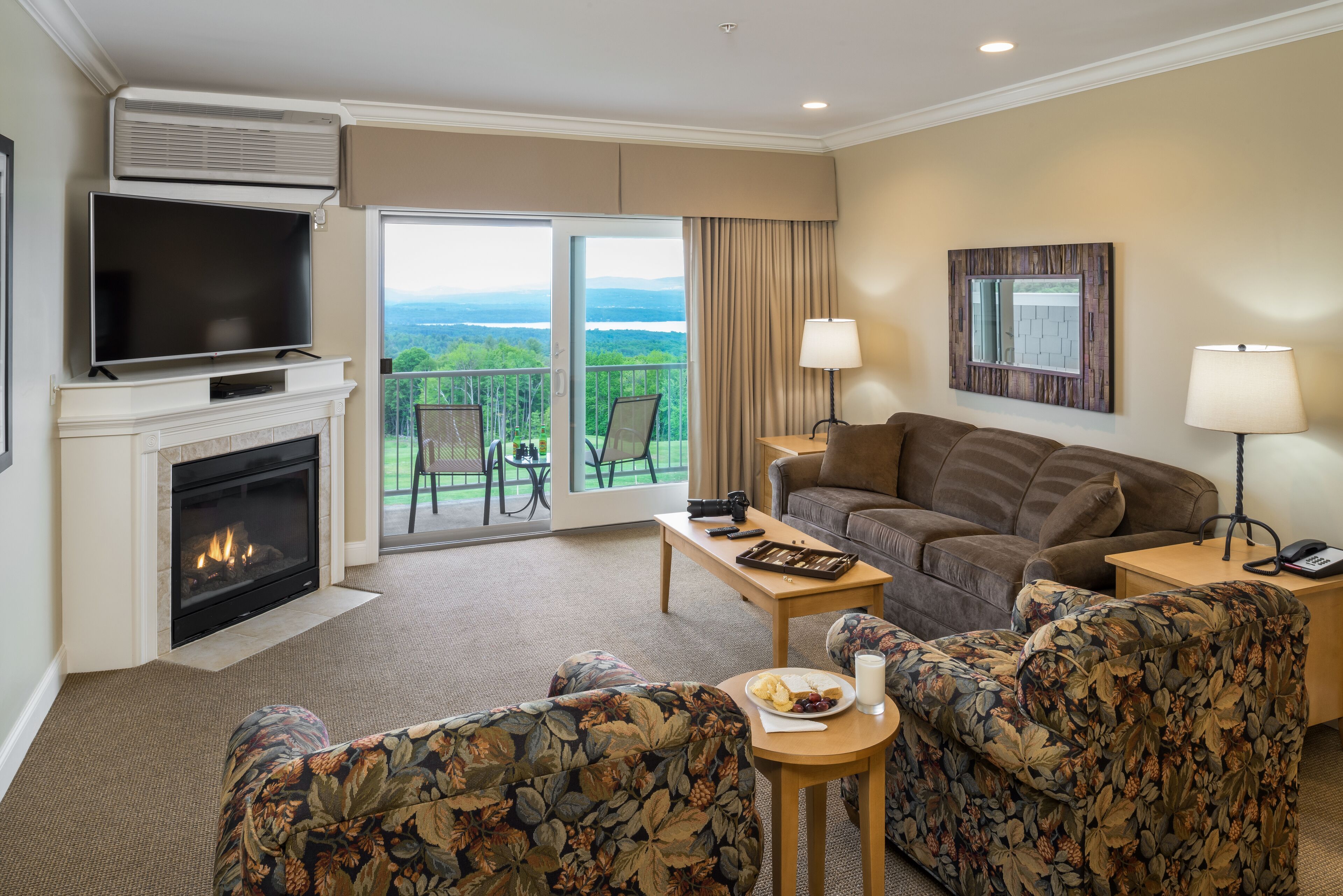 35-inch flat-screen TV with cable channels, TV