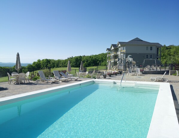 2 indoor pools, seasonal outdoor pool, pool umbrellas, pool loungers