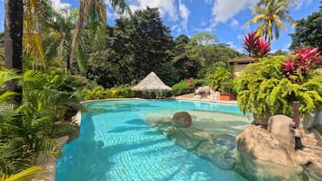 Alberca al aire libre, acceso de 06:00 a 18:00, y camastros