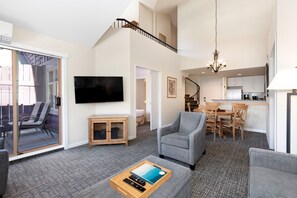 Condo, 2 Bedrooms + Loft (Unit 309) | Living area | 50-inch flat-screen TV with cable channels, TV, fireplace - Tyndall Stone Lodge by Whiski Jack (Whistler)
