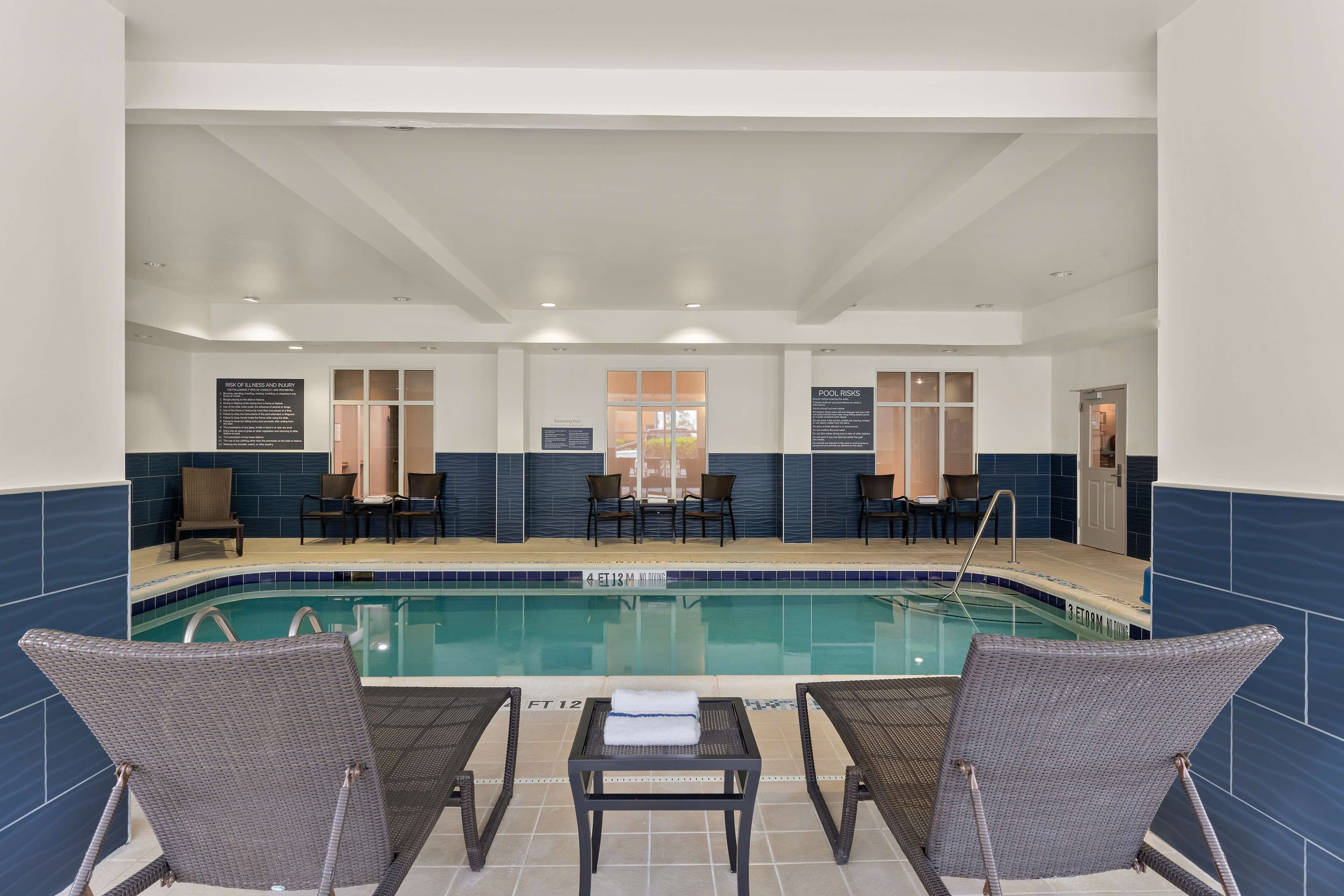 indoor pool, pool loungers