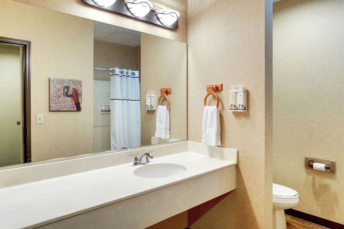 suite, 1 king bed, hot tub | bathroom | combined shower/bathtub, free toiletries, hair dryer, towels