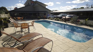Outdoor pool, pool loungers