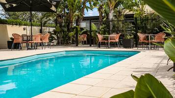 Outdoor pool, pool loungers