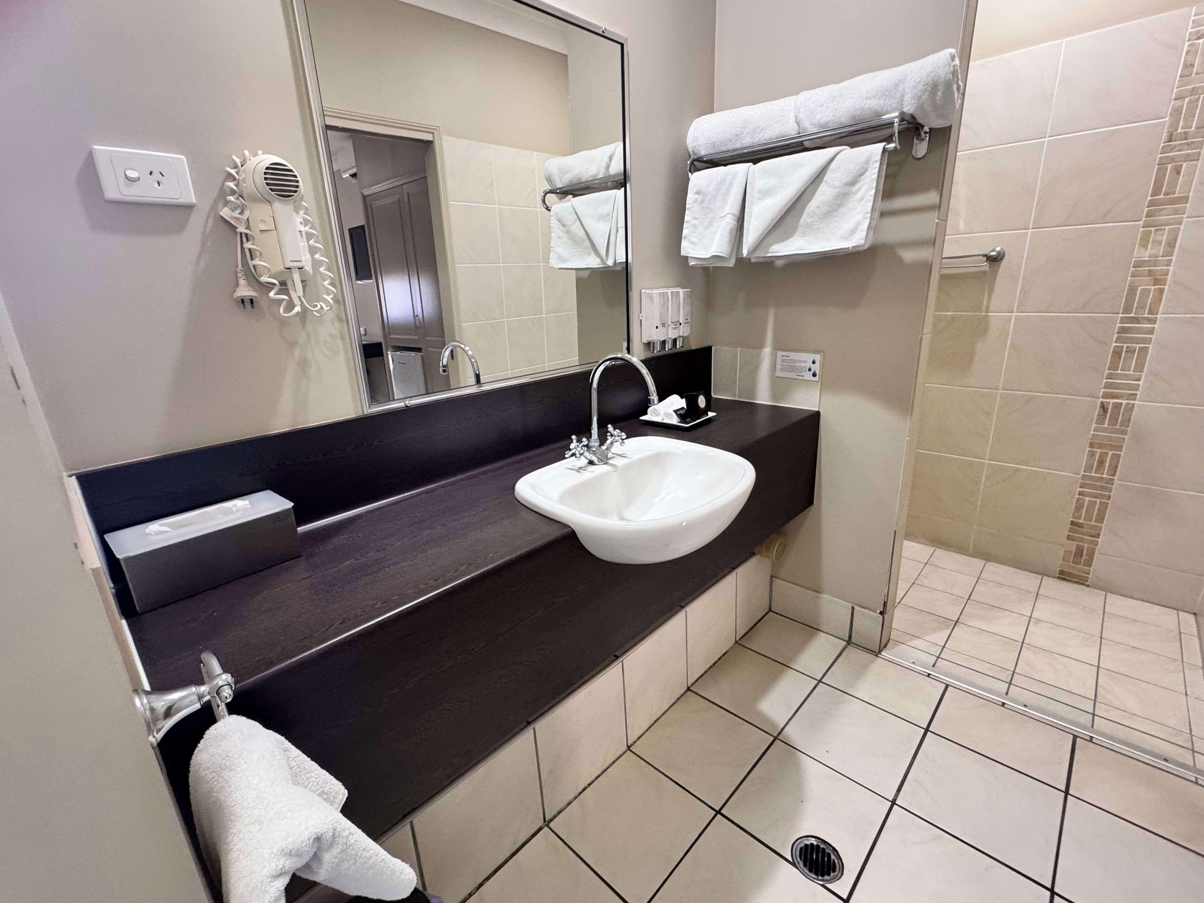 free toiletries, hair dryer, towels