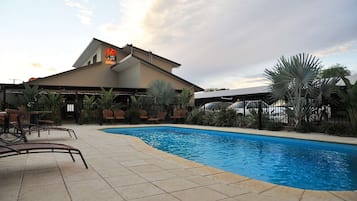 Outdoor pool, pool loungers