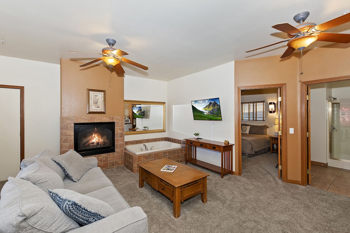 Premium Studio Suite | Living area | 35-inch flat-screen TV with cable channels, TV, DVD player