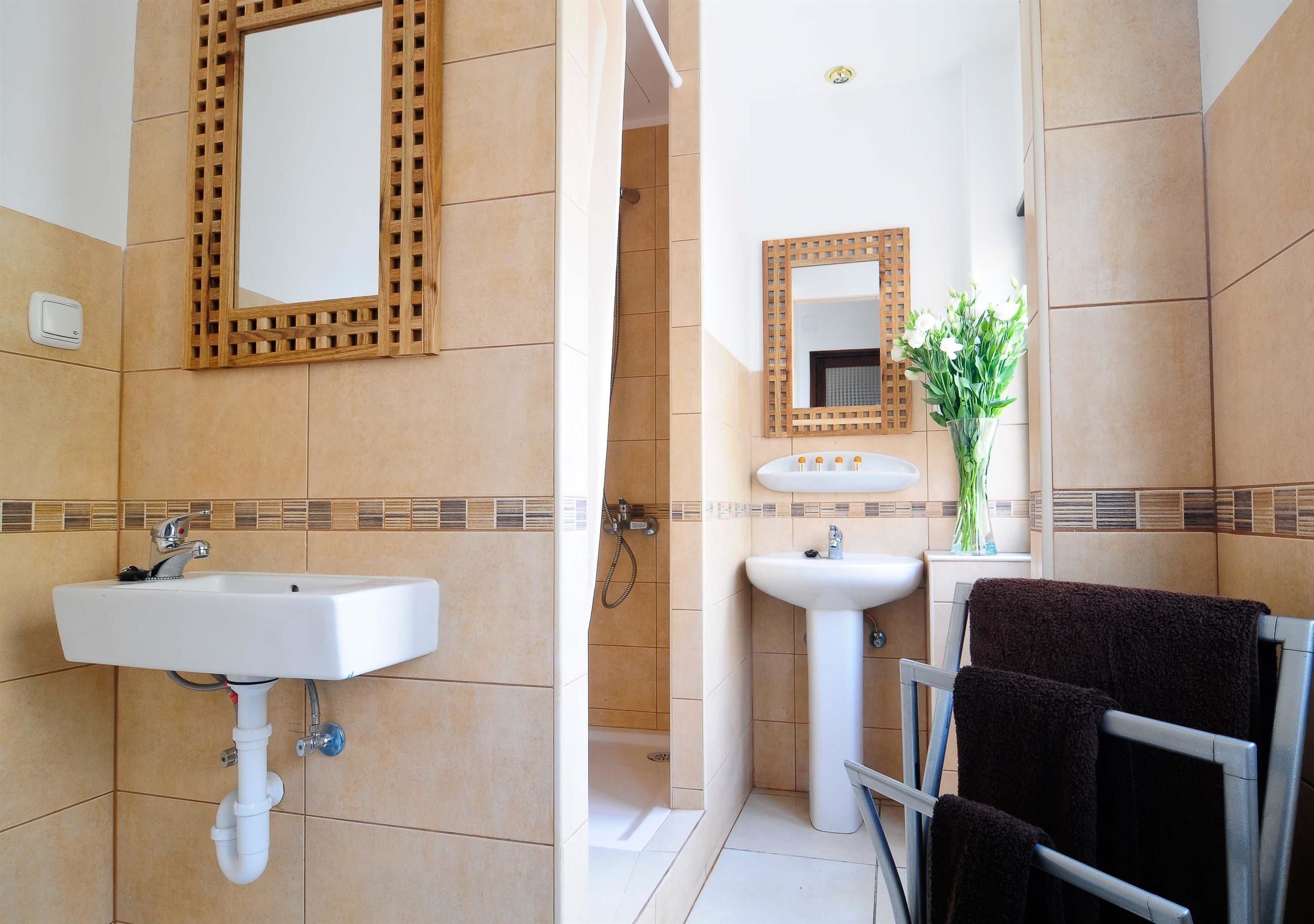 combined shower/bathtub, free toiletries, hair dryer, towels