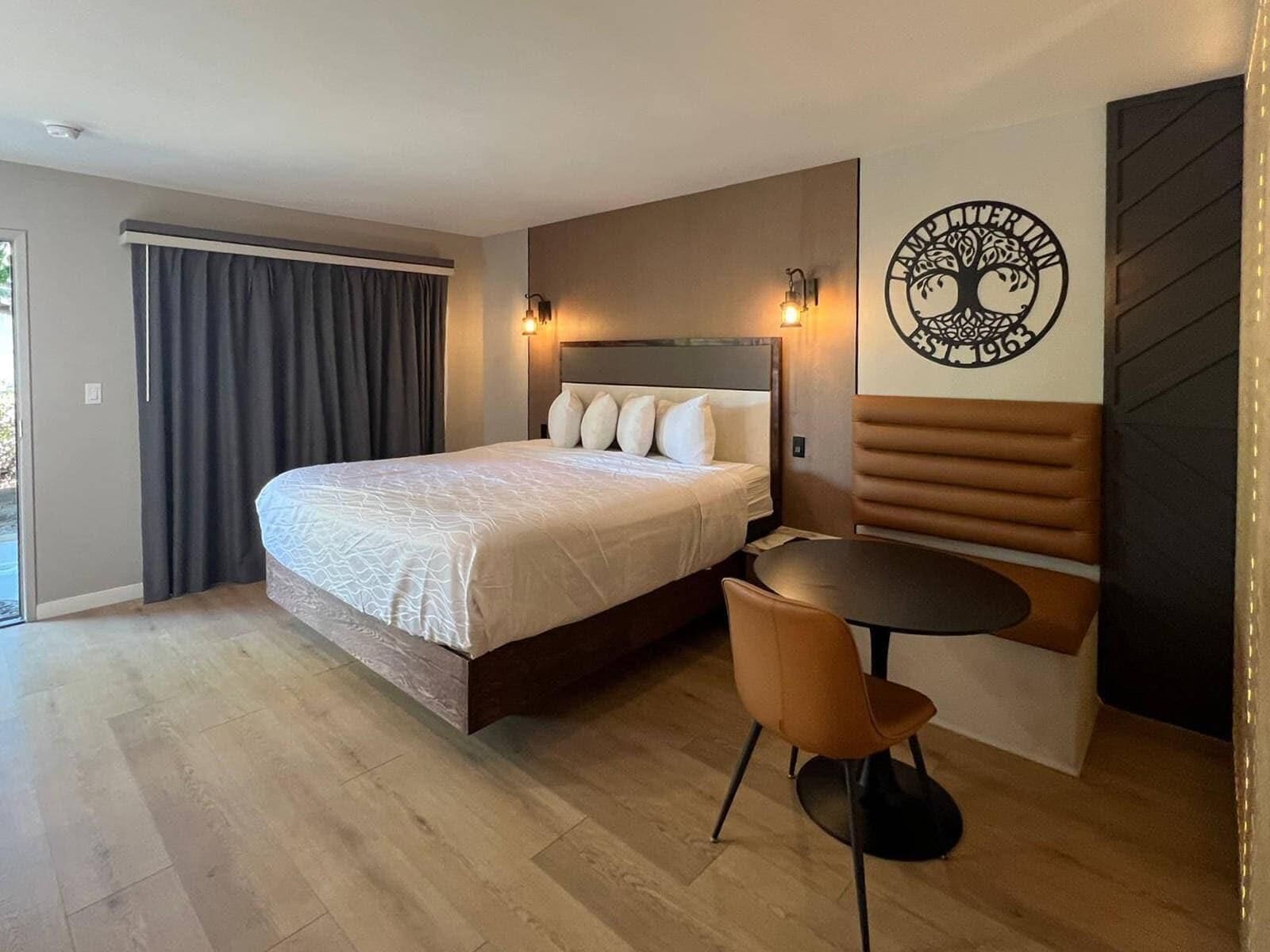 Desk, laptop workspace, blackout drapes, free WiFi